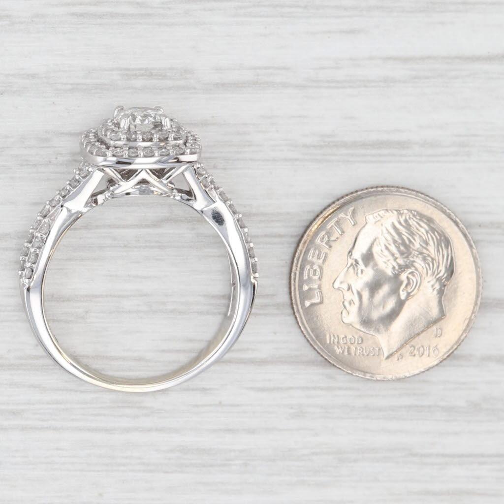 0.86ctw Round Diamond Double Halo Engagement Ring 14k White Gold Size 7.25 For Sale 4