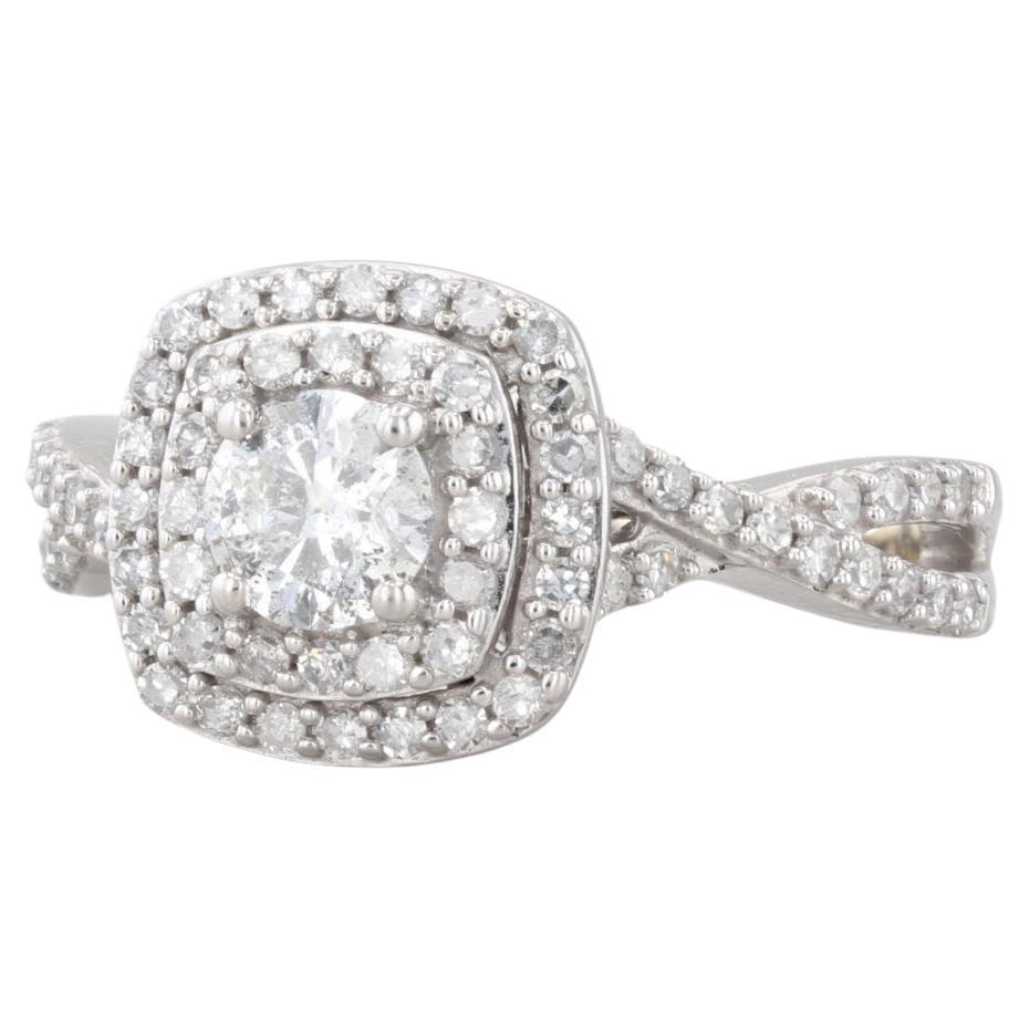 0.86ctw Round Diamond Double Halo Engagement Ring 14k White Gold Size 7.25
