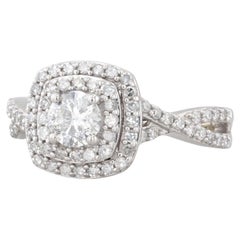 0.86ctw Round Diamond Double Halo Engagement Ring 14k White Gold Size 7.25