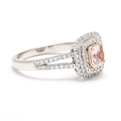 0.86tw Morganite & Diamond Halo Ring, 14k White Gold, Ring Size 7