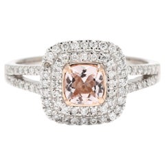 0.86tw Morganite & Diamond Halo Ring, 14k White Gold, Ring Size 7