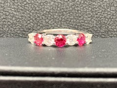 0.87 Carat Alternating Ruby and Diamond Halfway Wedding Band in 14K White Gold