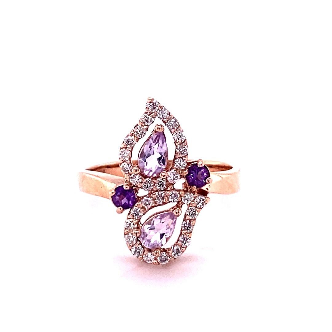 Contemporary 0.87 Carat Amethyst Diamond Rose Gold Cocktail Ring For Sale