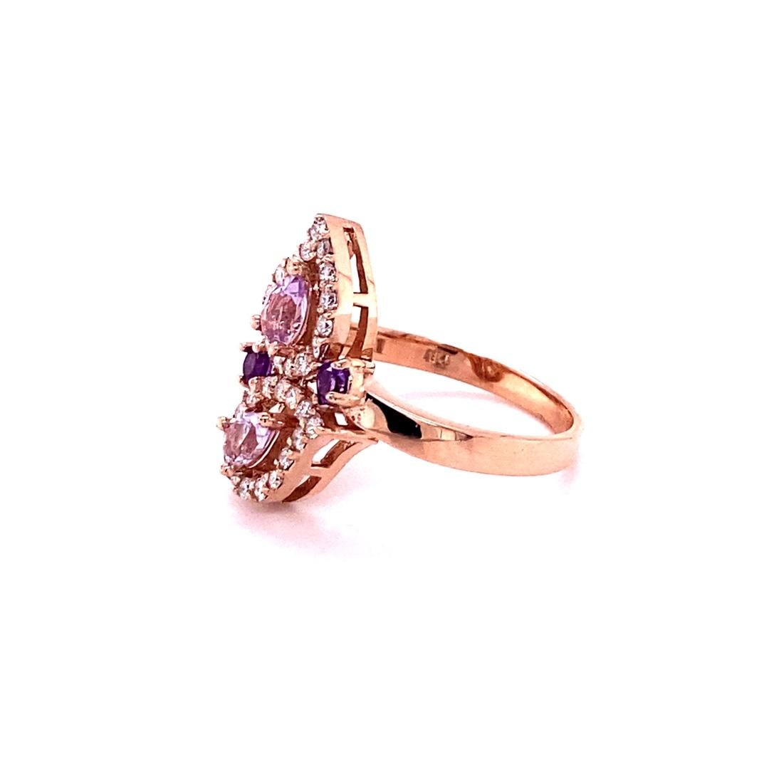 0.87 Carat Amethyst Diamond Rose Gold Cocktail Ring In New Condition For Sale In Los Angeles, CA