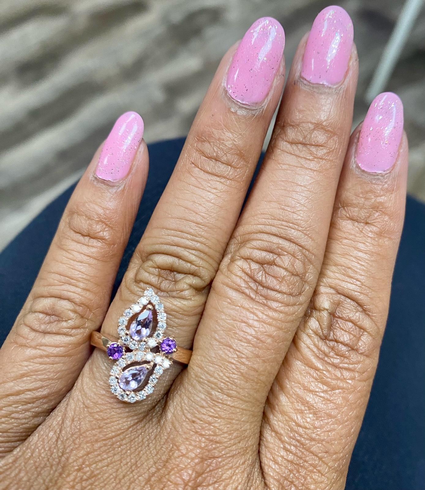 Women's 0.87 Carat Amethyst Diamond Rose Gold Cocktail Ring For Sale