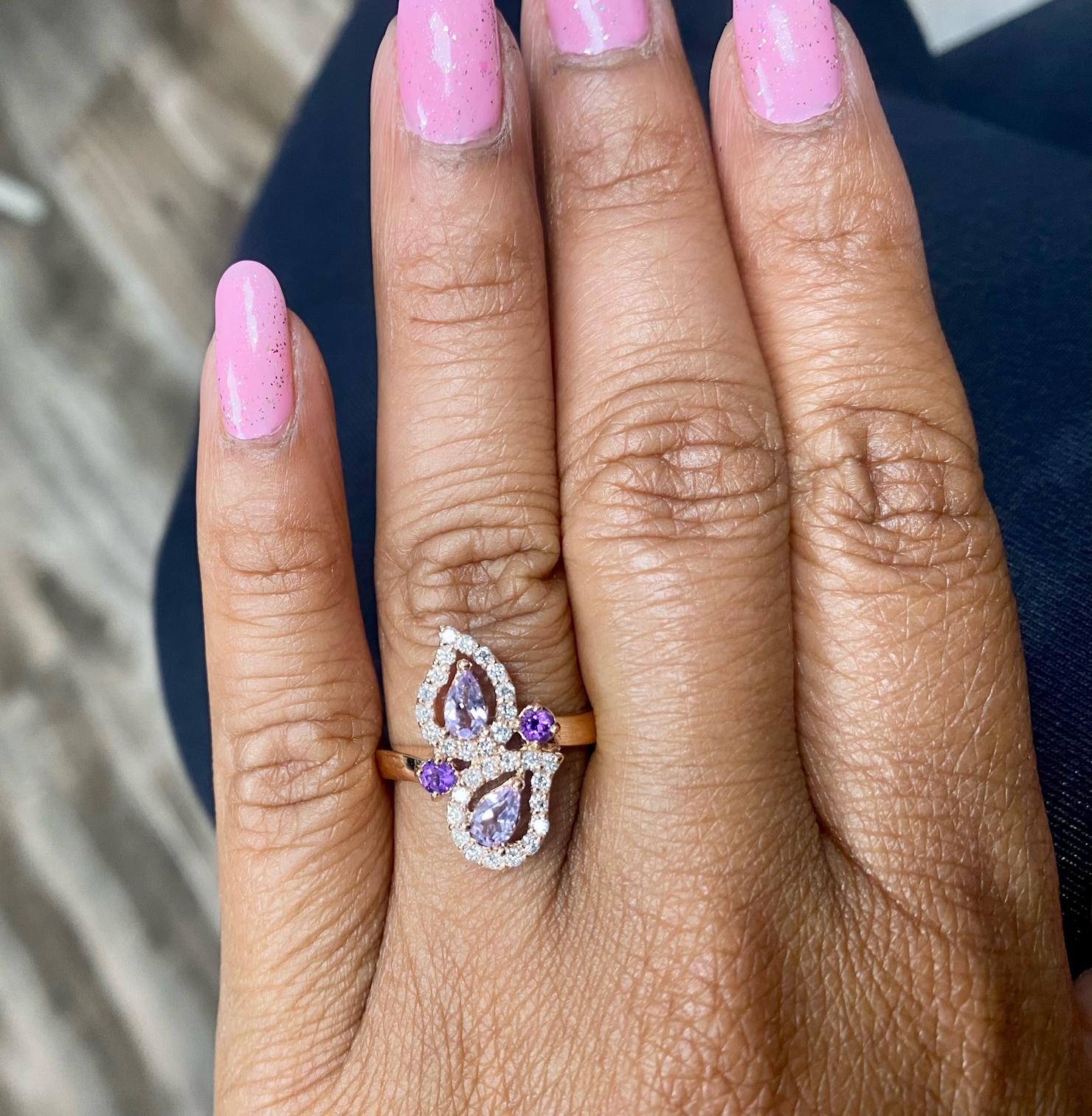 0.87 Carat Amethyst Diamond Rose Gold Cocktail Ring For Sale 1