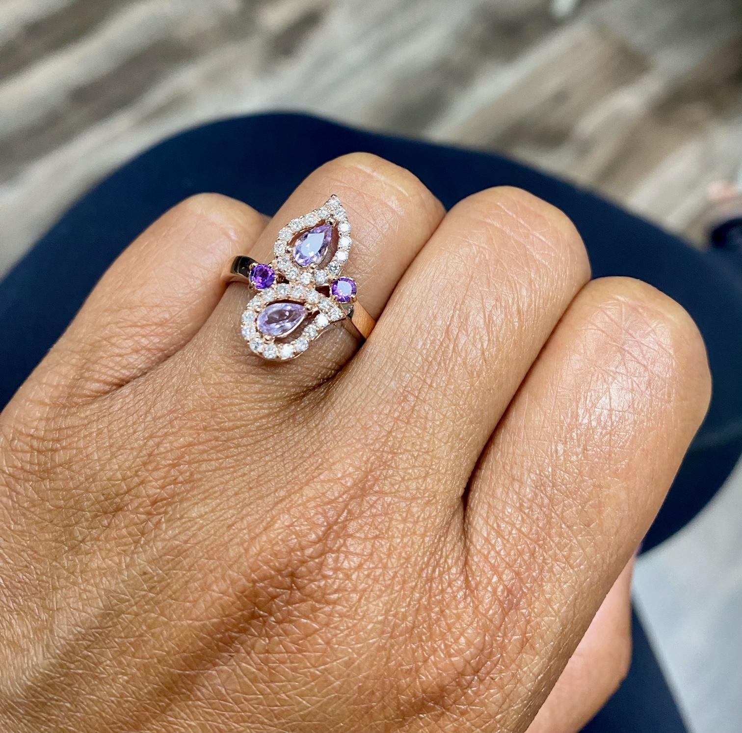 0.87 Carat Amethyst Diamond Rose Gold Cocktail Ring For Sale 2
