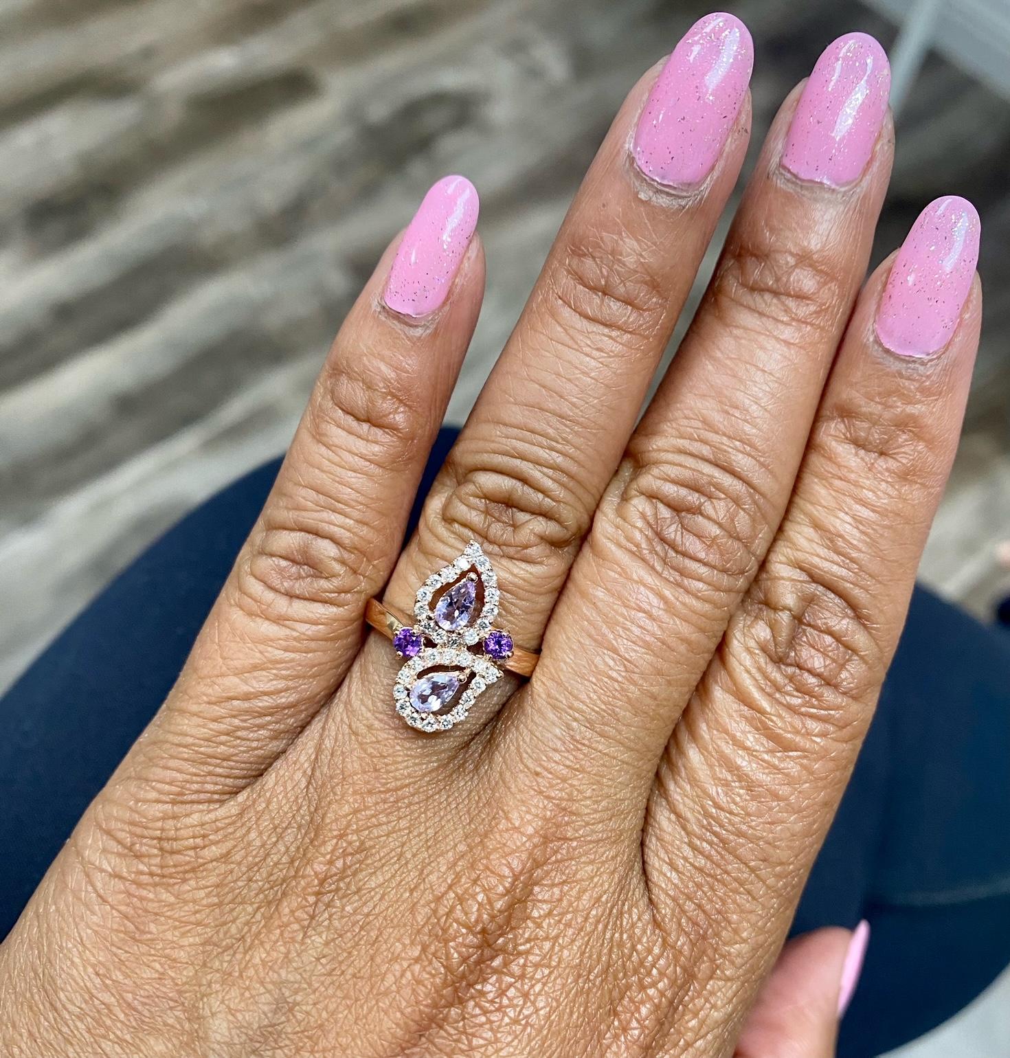 0.87 Carat Amethyst Diamond Rose Gold Cocktail Ring For Sale 3