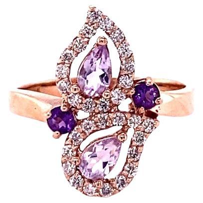0.87 Carat Amethyst Diamond Rose Gold Cocktail Ring For Sale