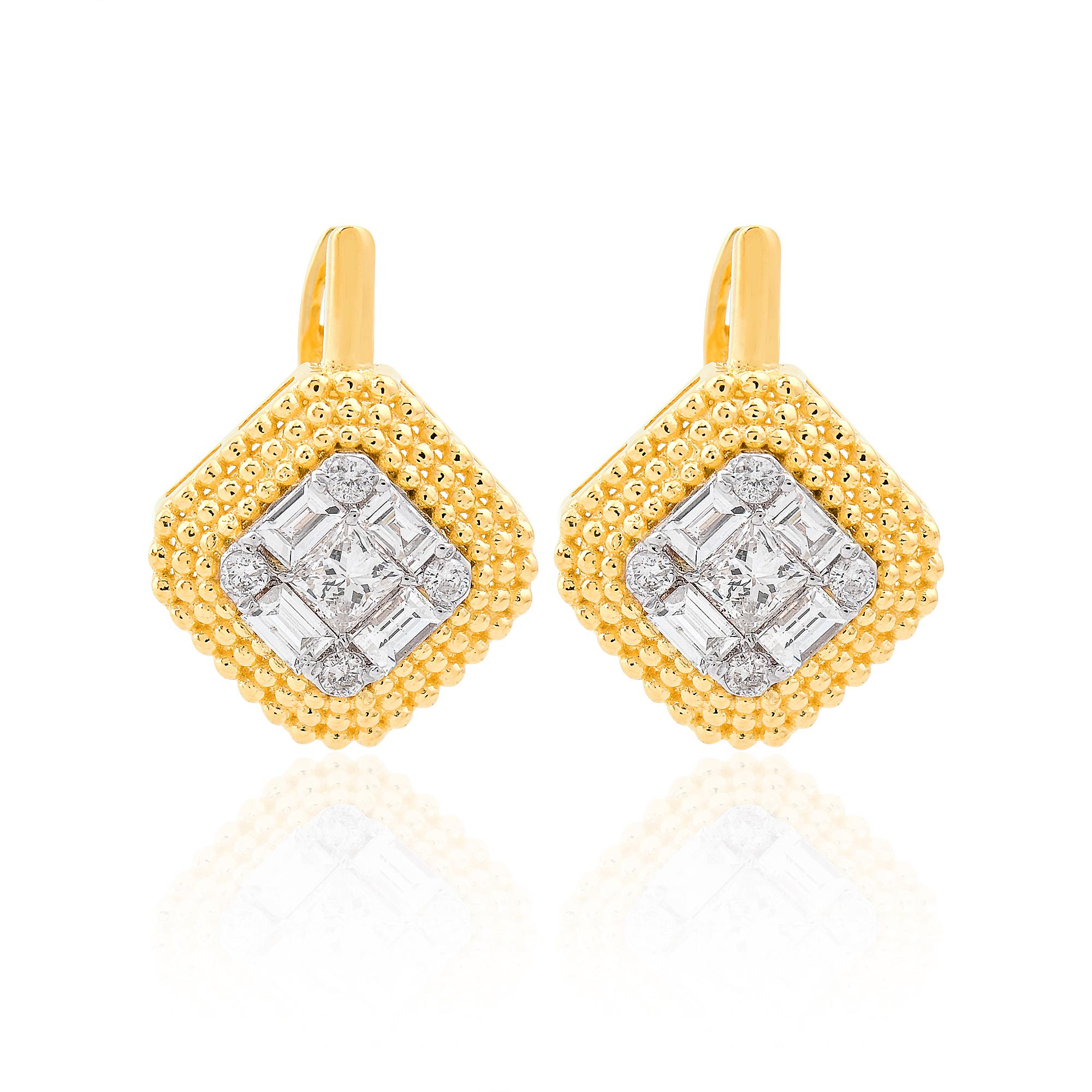 Item Code :- SEE-11646E
Gross Wt. :- 5.01 gm
18k Solid Yellow Gold Wt. :- 4.84 gm
Natural Diamond Wt. :- 0.87 Ct. ( AVERAGE DIAMOND CLARITY SI1-SI2 & COLOR H-I )
Earrings Size :- 16 mm approx.

✦ Sizing
.....................
We can adjust most items