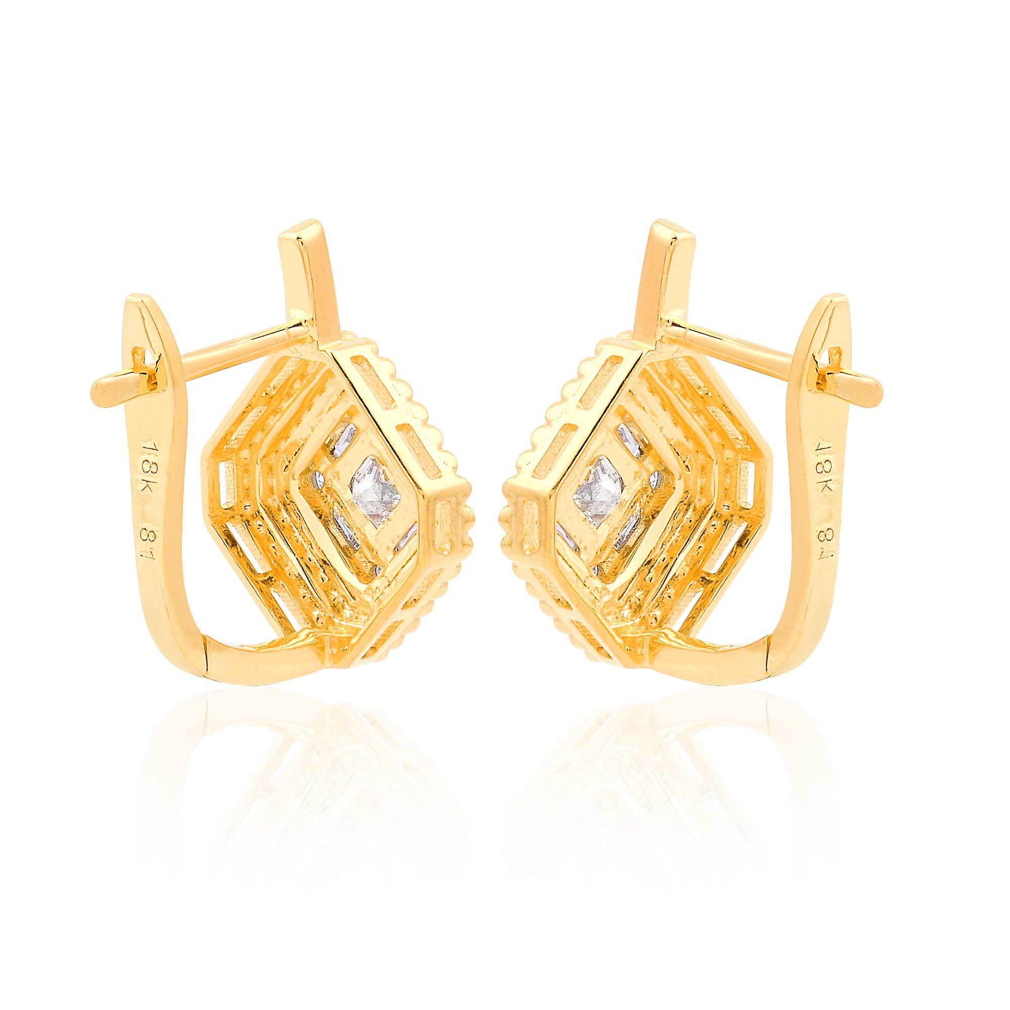 Baguette Cut 0.87 Carat Baguette Diamond Stud Earrings 18 Karat Yellow Gold Handmade Jewelry For Sale