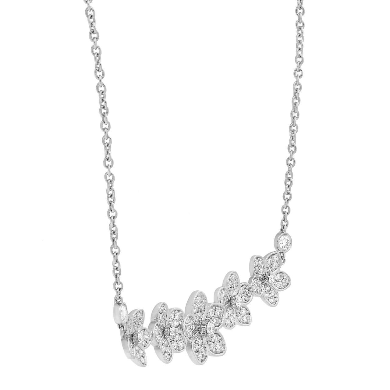 Round Cut 0.87 Carat Diamond Bar Pendant Necklace in 18K White Gold For Sale