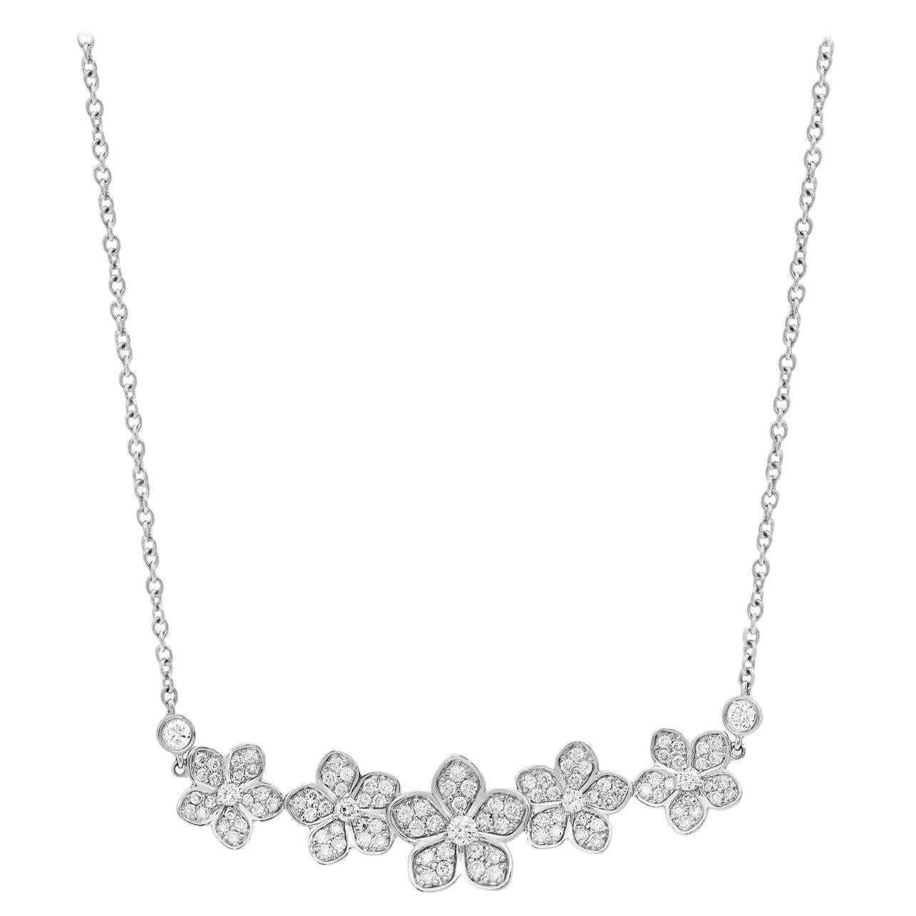 0.87 Carat Diamond Bar Pendant Necklace in 18K White Gold For Sale