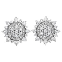 0.87 Carat  Diamond Flower Stud Earrings 18K White Gold  