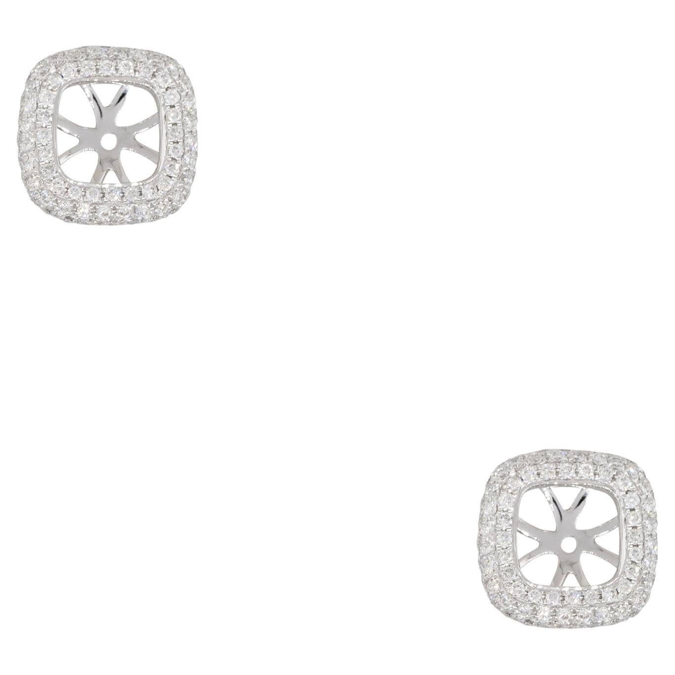 0.87 Carat Diamond Pave Stud Earring Jackets 18 Karat in Stock For Sale