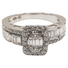 0.87 Carat Diamond Ring F-G/VS 18k Gold, Baguette and Brilliant Cut