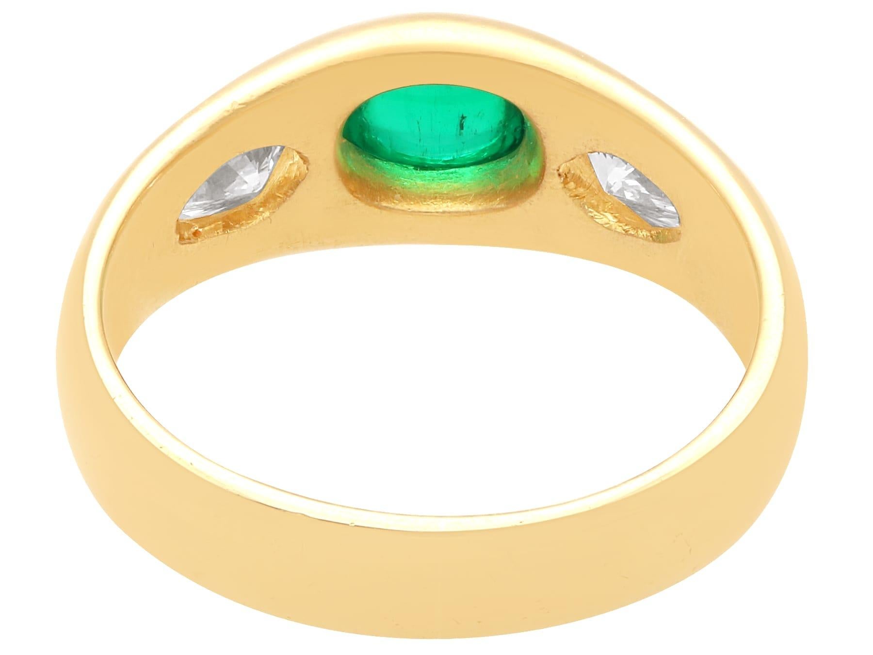 Cabochon Victorian 0.87 Carat Emerald 0.70 Carat Diamond 22k Yellow Gold Ring For Sale