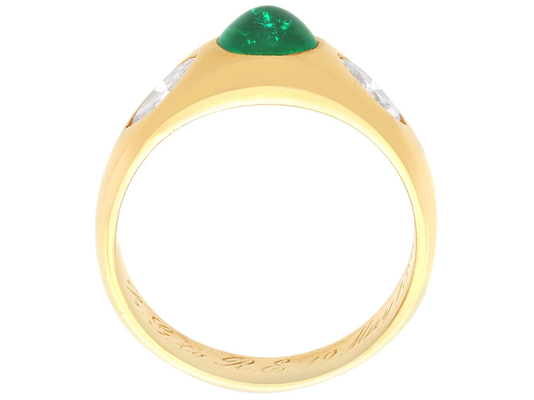 Victorian 0.87 Carat Emerald 0.70 Carat Diamond 22k Yellow Gold Ring In Excellent Condition For Sale In Jesmond, Newcastle Upon Tyne