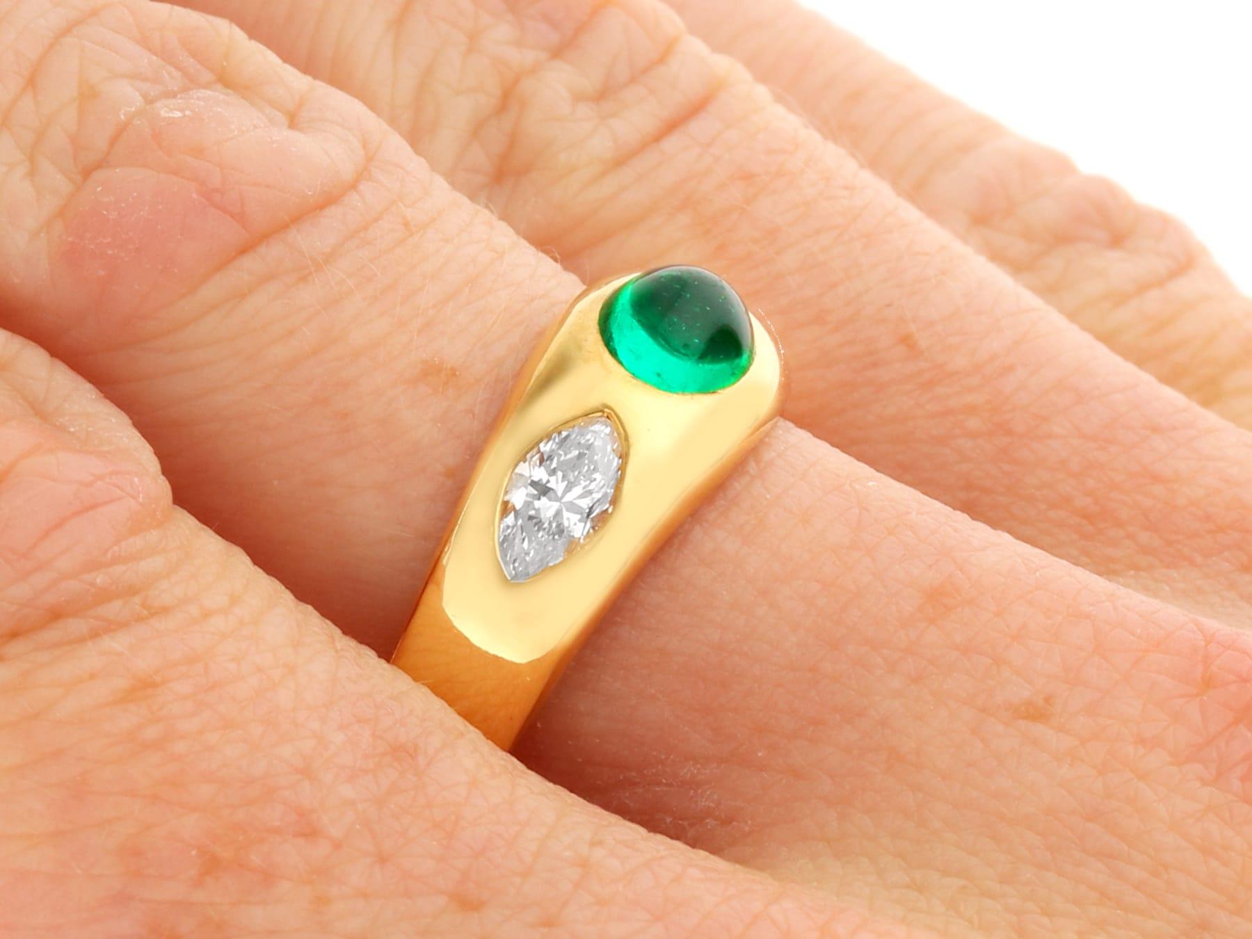 Victorian 0.87 Carat Emerald 0.70 Carat Diamond 22k Yellow Gold Ring For Sale 1