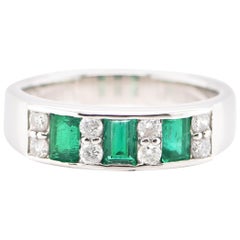 0.87 Carat Emerald and Diamond Band Ring Set in Platinum