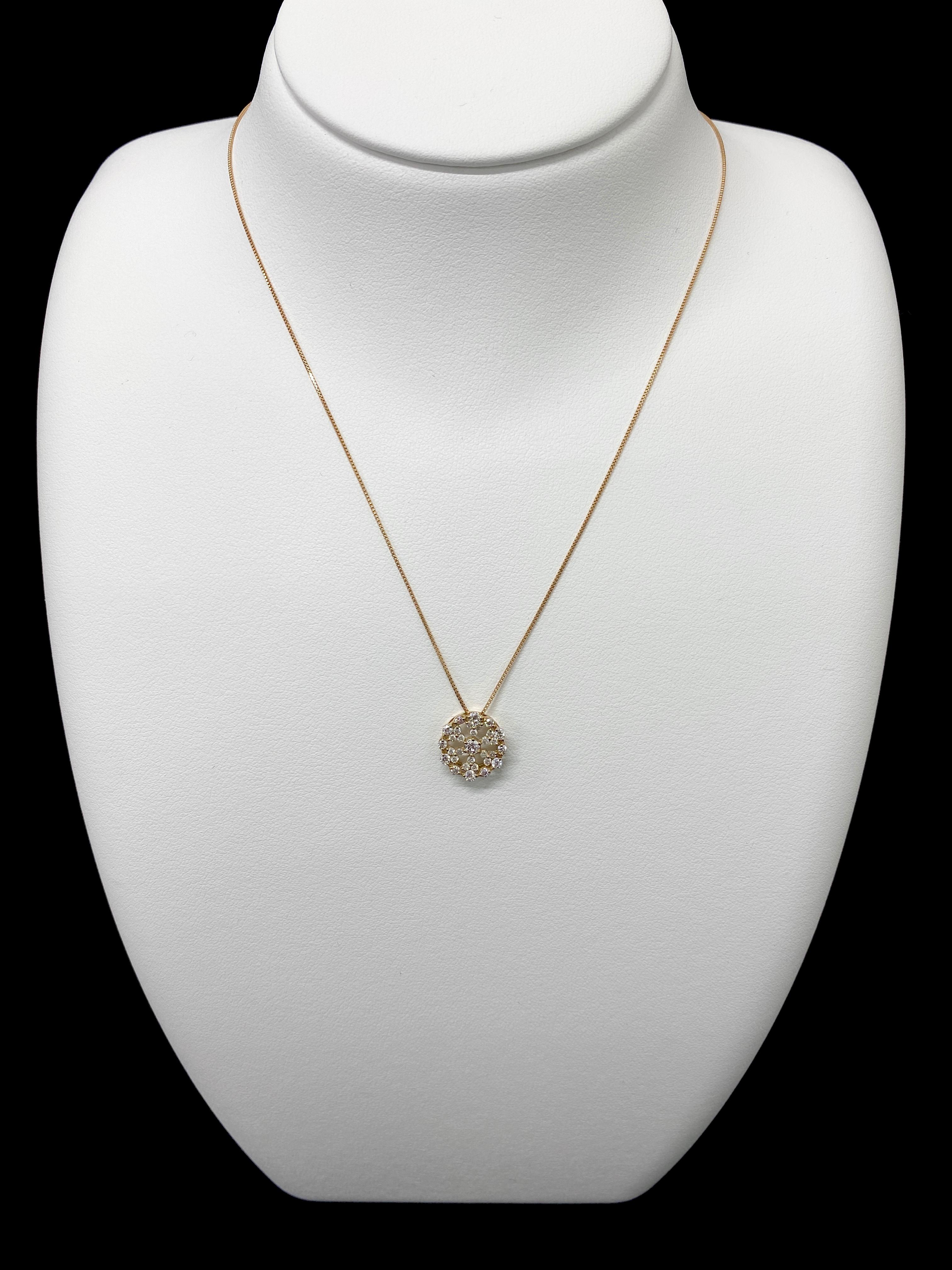 A stunning Pendant Necklace featuring 0.87 Carats Diamond set in 18 Karat Pink Gold. Diamonds have been adorned and cherished throughout human history and date back to thousands of years. They are rated as 10 on the Mohs Hardness Scale hence are
