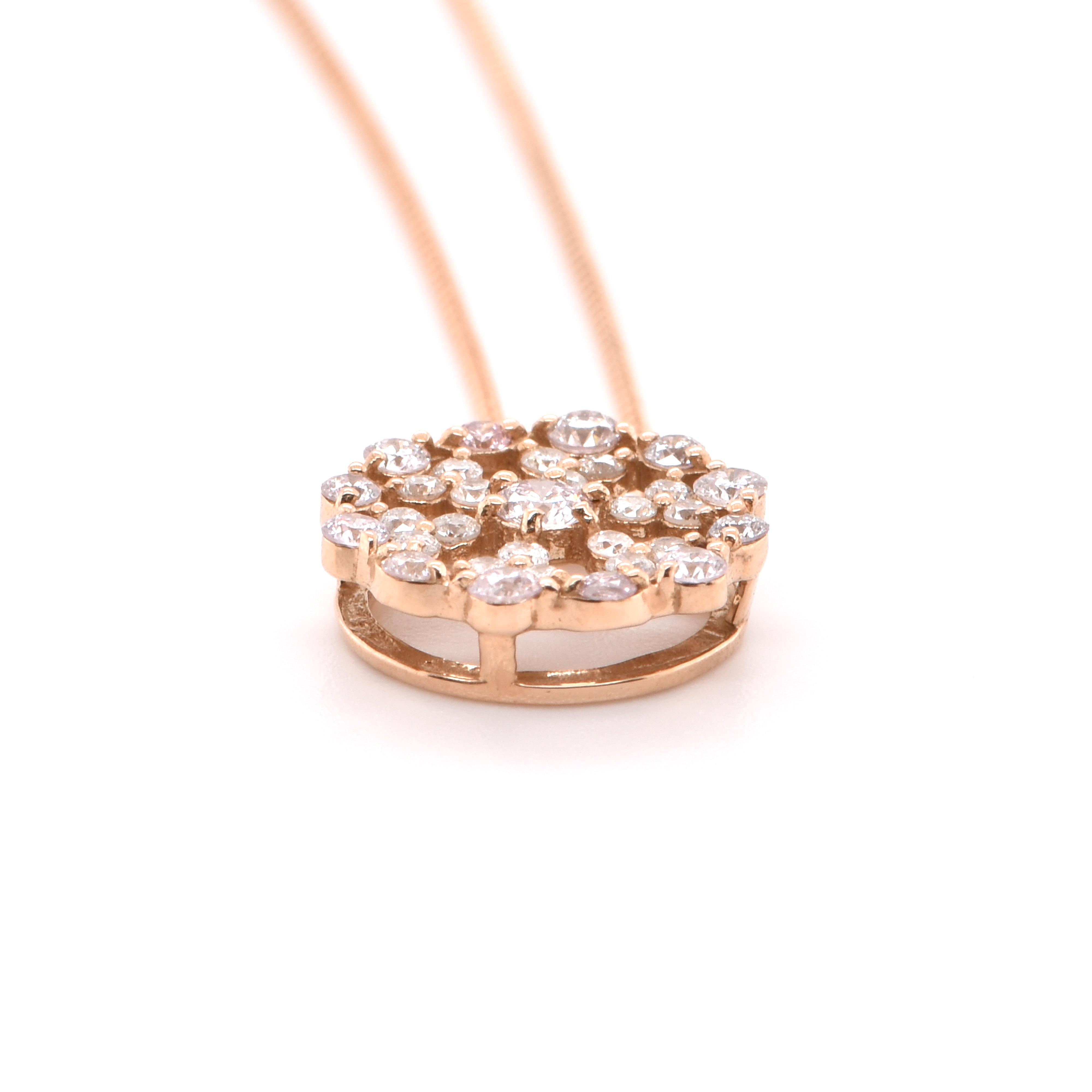Modern 0.87 Carat Natural Diamond Chain Pendant Set in 18 Karat Rose Gold For Sale