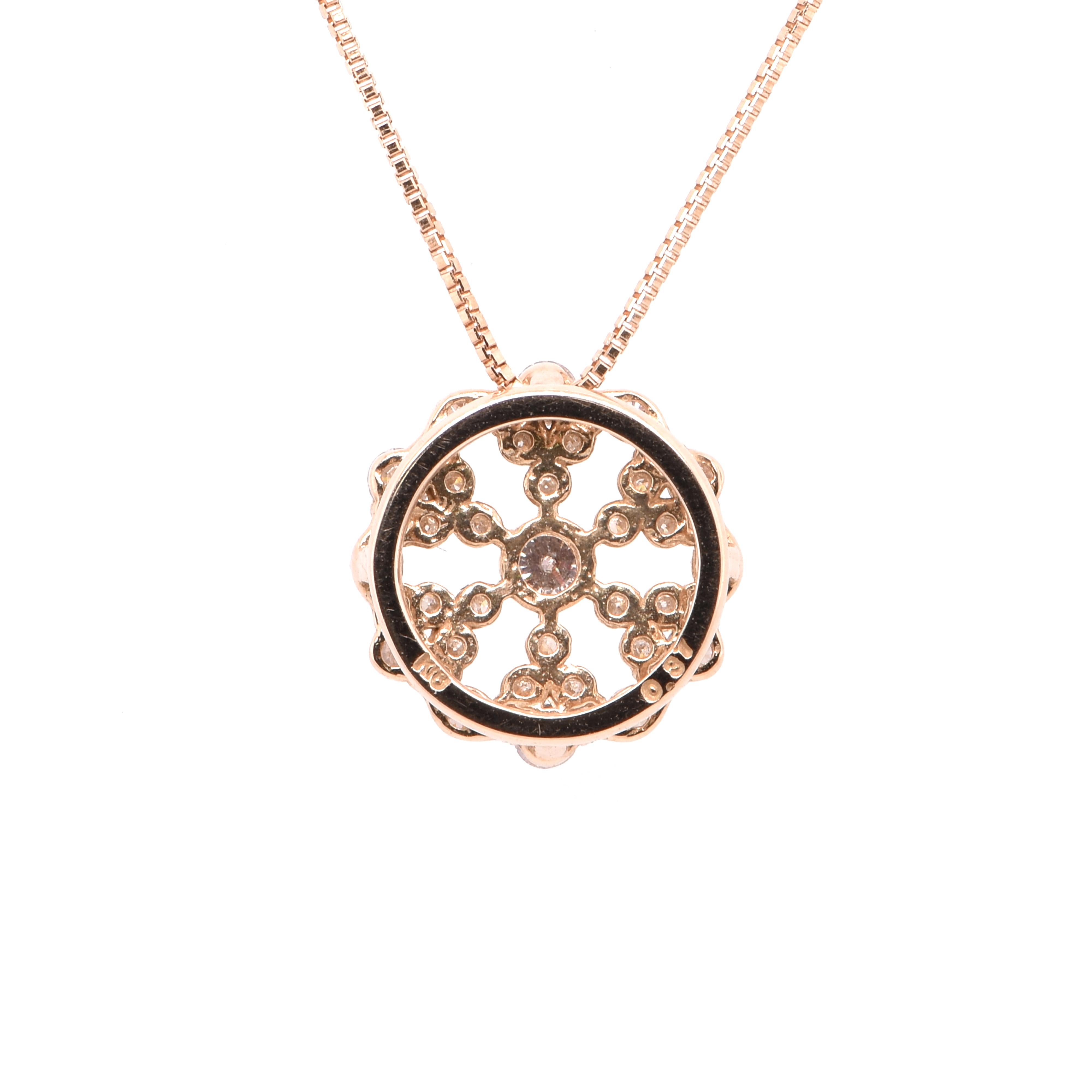 0.87 Carat Natural Diamond Chain Pendant Set in 18 Karat Rose Gold For Sale 1