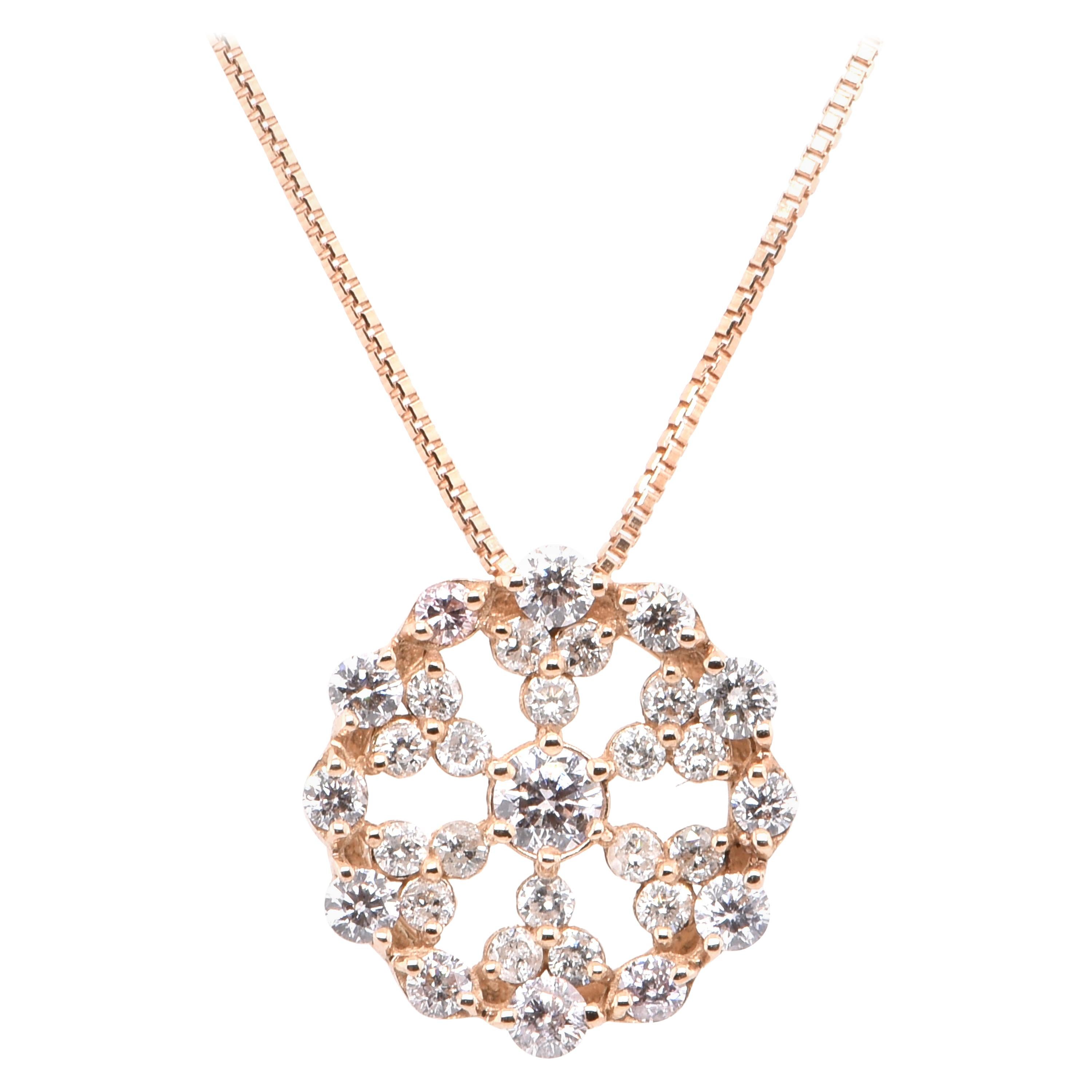 0.87 Carat Natural Diamond Chain Pendant Set in 18 Karat Rose Gold