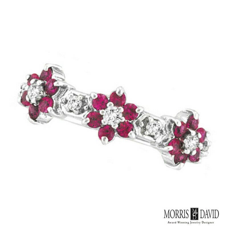 For Sale:  0.87 Carat Natural Diamond & Pink Sappire Flower Eternity Ring 14K White Gold 2