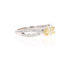 0.87 Carat Natural Fancy Yellow Diamond Engagement Ring White Gold