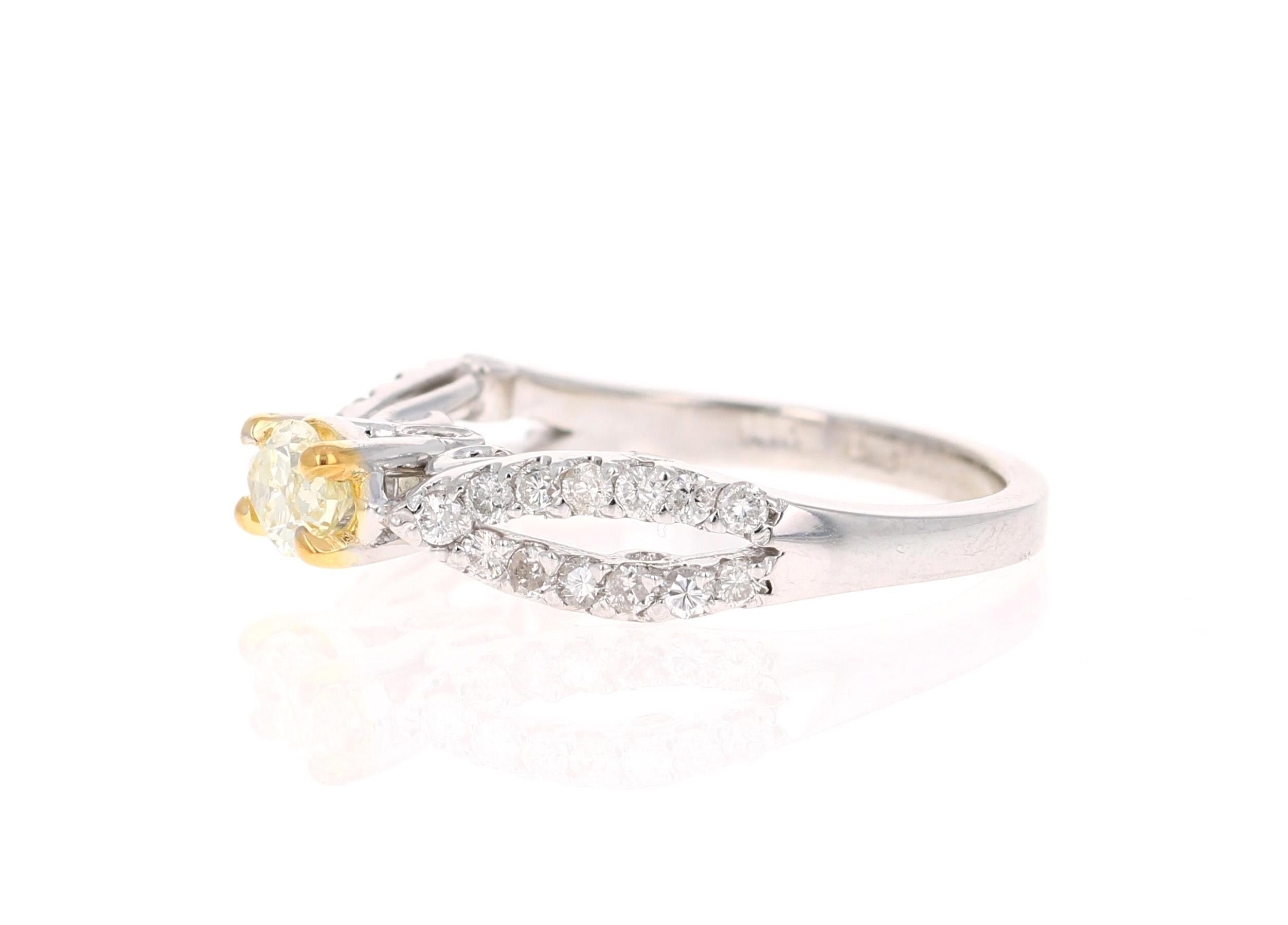 0,87 Karat natürlicher Fancy Gelber Diamant Verlobungsring 14 Karat Weißgold (Zeitgenössisch) im Angebot