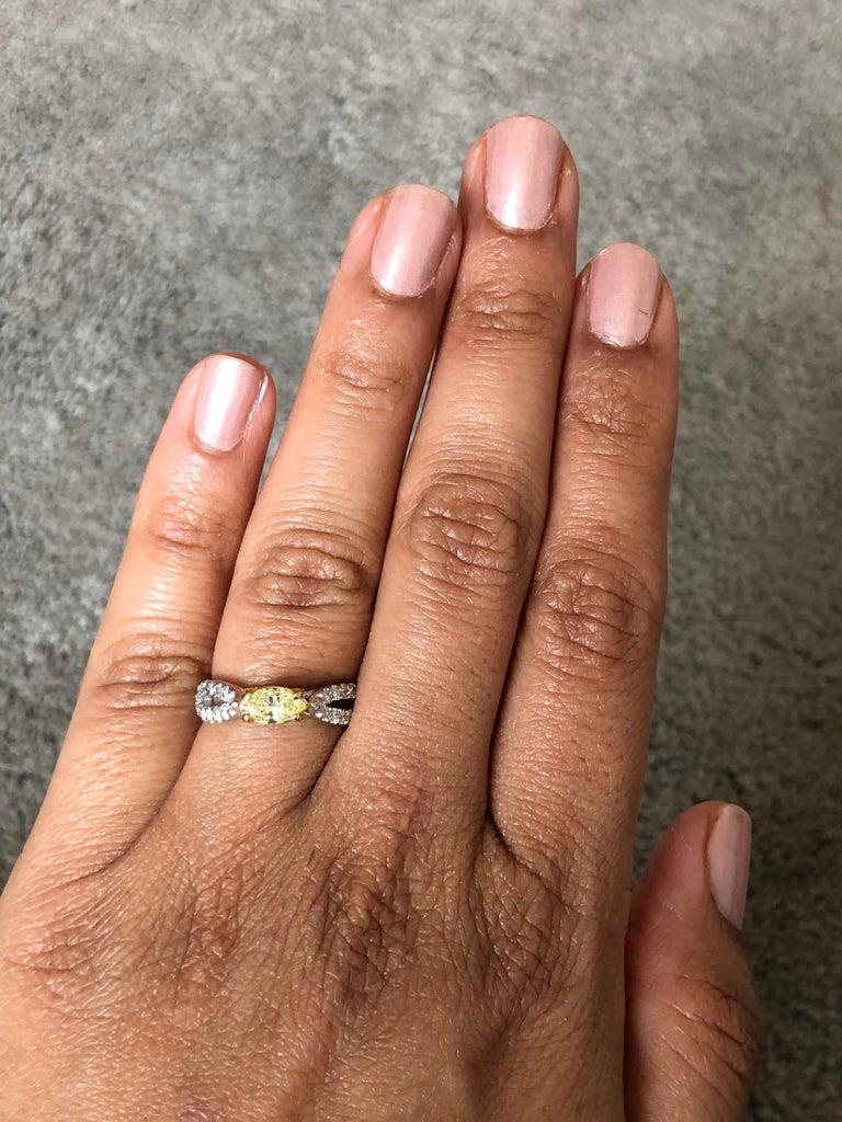 0.87 Carat Natural Fancy Yellow Diamond Engagement Ring 14 Karat White Gold For Sale 1