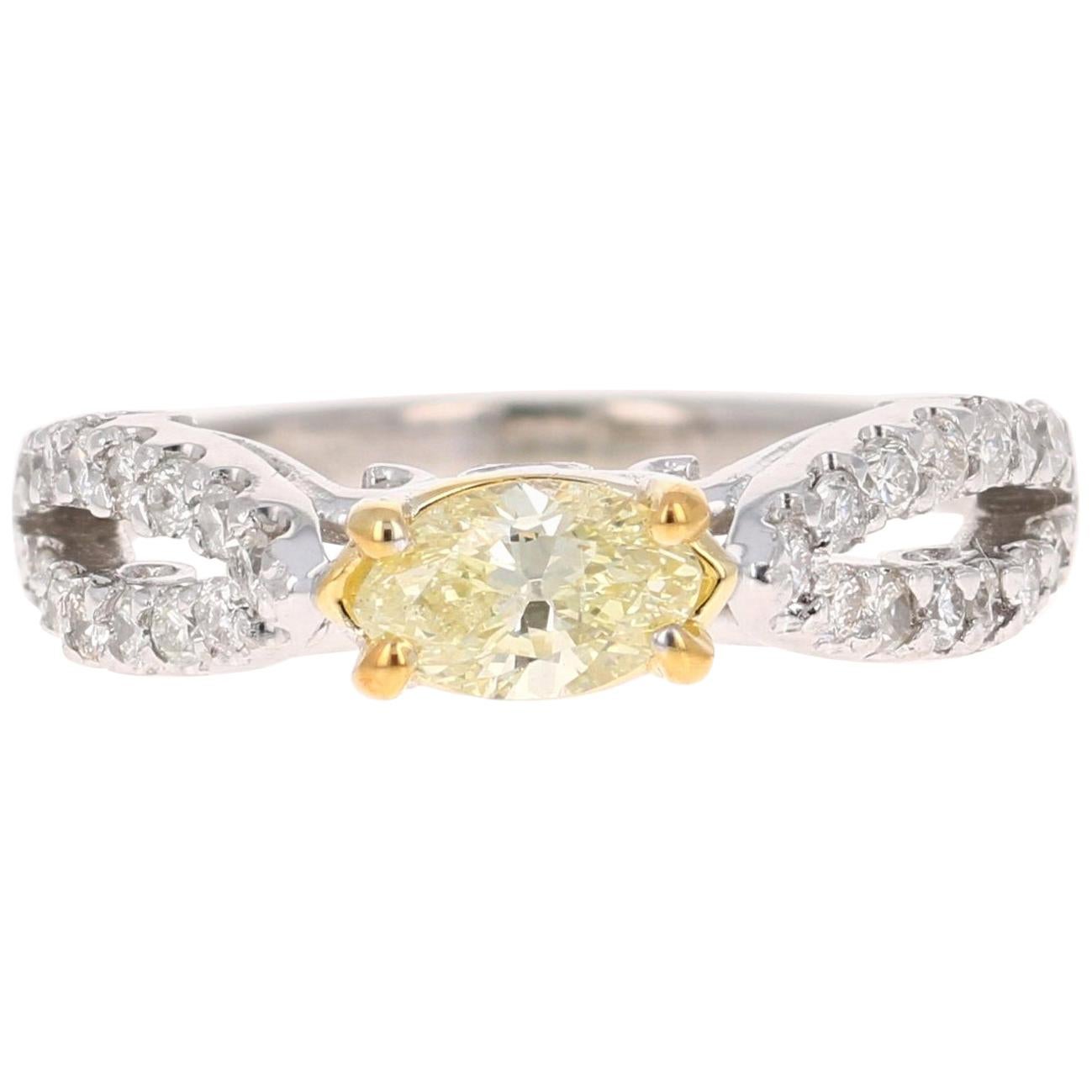Bague de fiançailles en or blanc avec diamant jaune fantaisie naturel de 0,87 carat