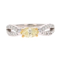 Bague de fiançailles en or blanc 14 carats avec diamant jaune fantaisie naturel de 0,87 carat