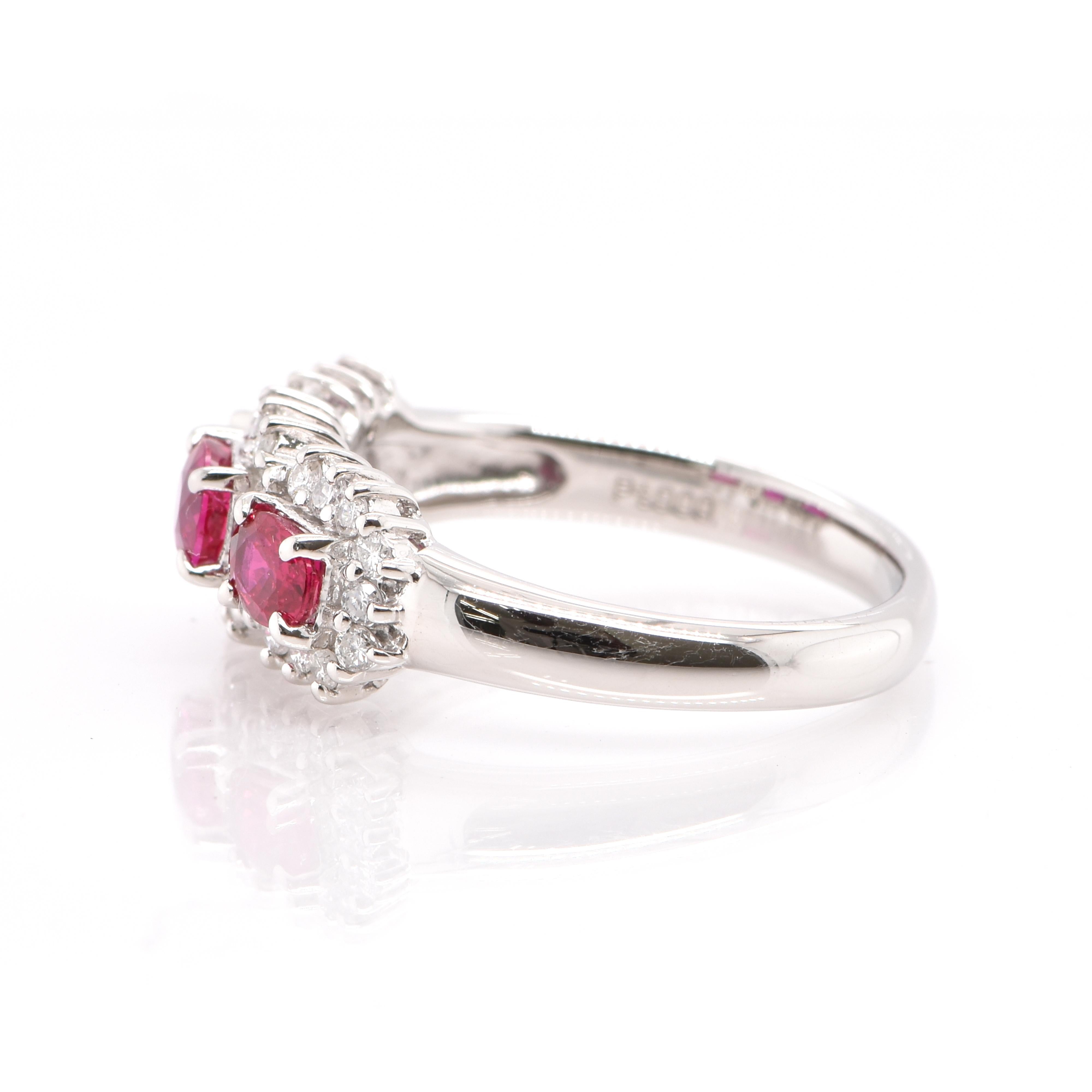 Oval Cut 0.87 Carat Natural Ruby and Diamond Band Ring Set in Platinum