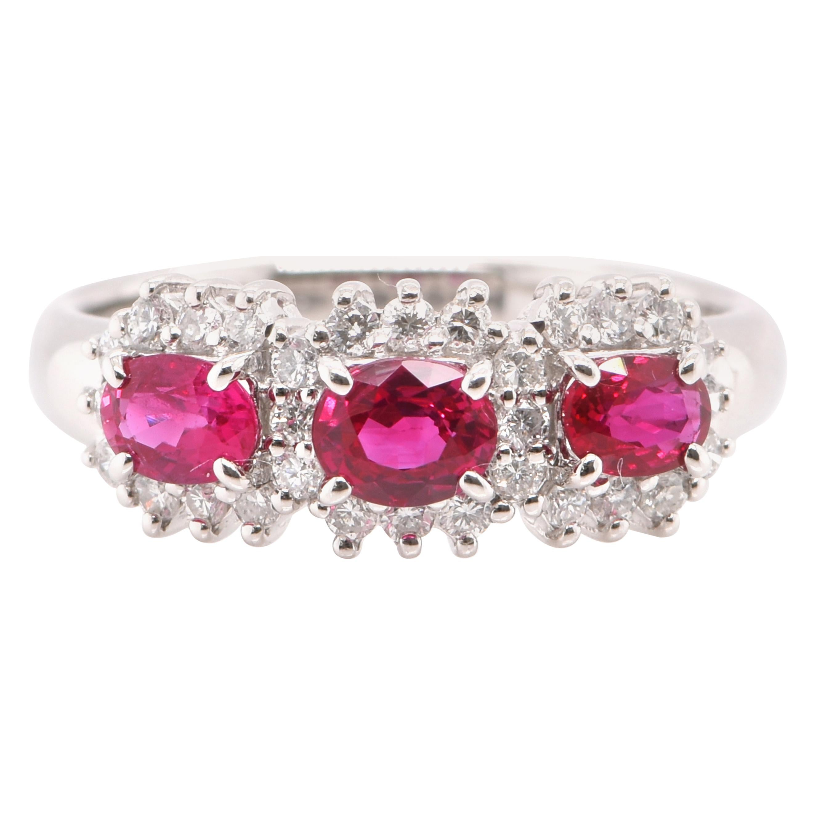 0.87 Carat Natural Ruby and Diamond Band Ring Set in Platinum