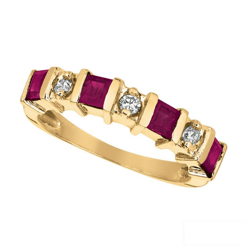 For Sale:  0.87 Carat Natural Ruby and Diamond Ring Band 14K Yellow Gold 2