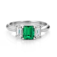 0.87 Carat Natural Vivid Green Colombian Emerald & Diamond Ring Made in Platinum
