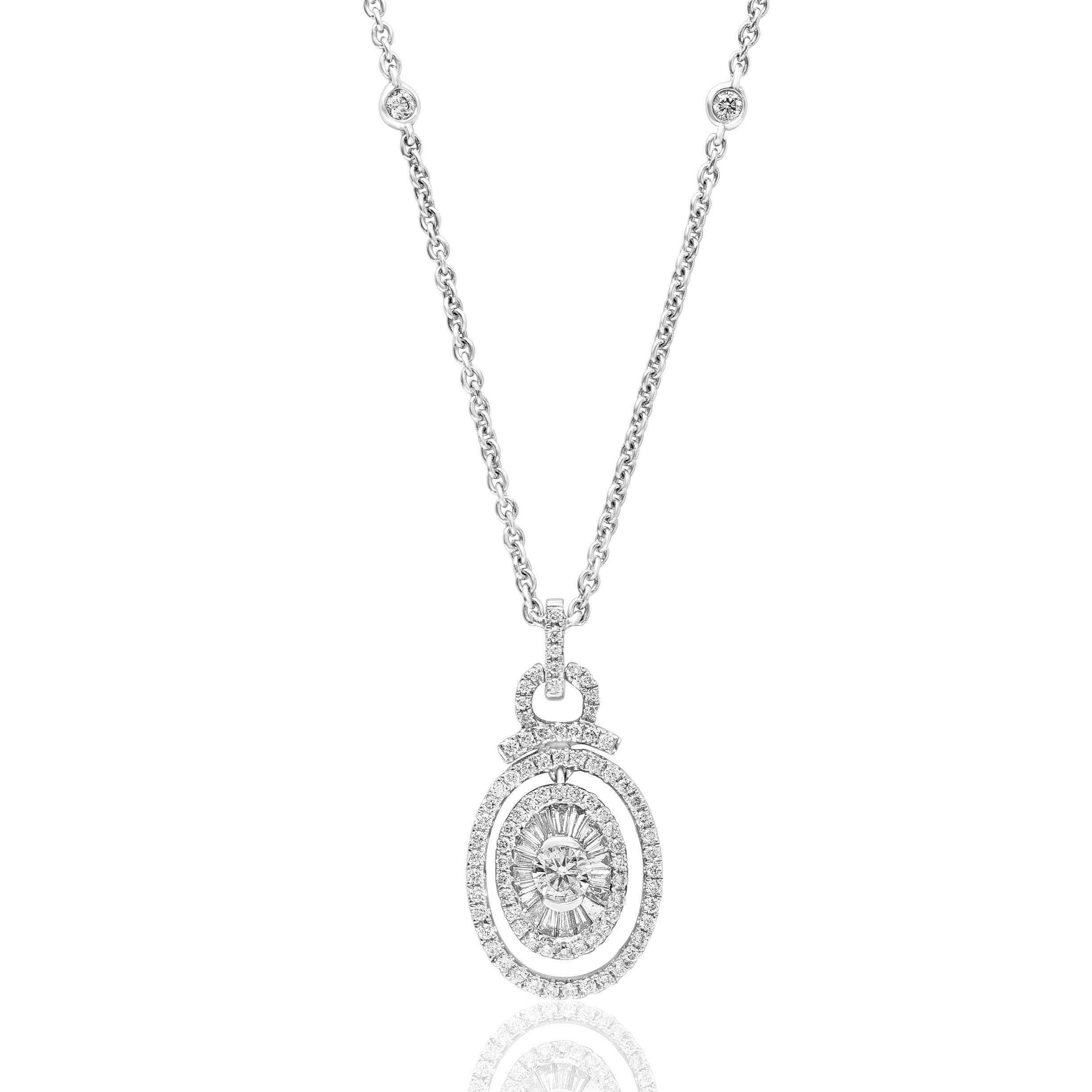 0.87 Carat Oval Shape Diamond Open Work Design Pendant Necklace in 18K In New Condition For Sale In NEW YORK, NY