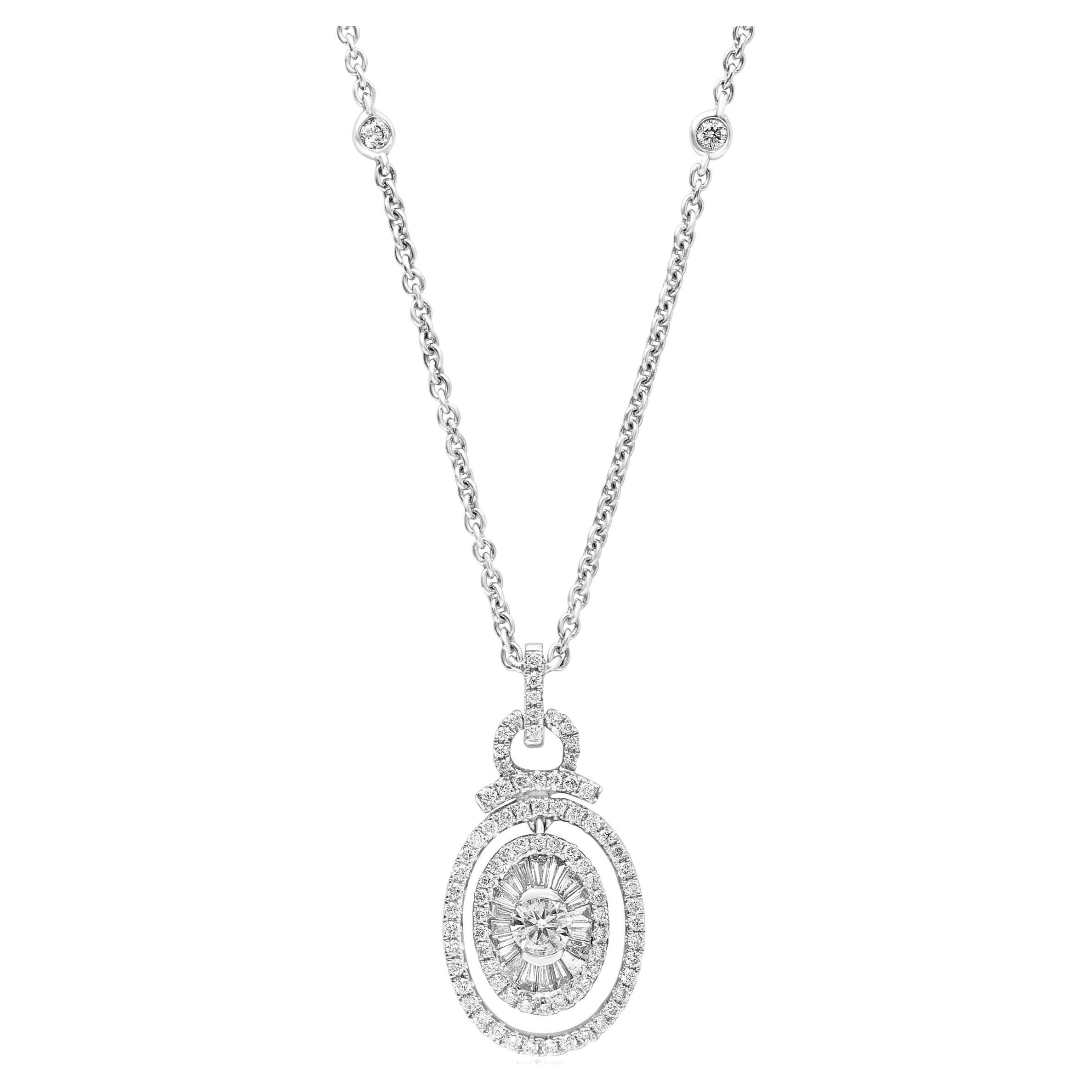 0.87 Carat Oval Shape Diamond Open Work Design Pendant Necklace in 18K For Sale