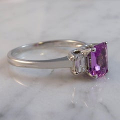 0.87 Carat Pink Sapphire Diamond Ring, Three-Stone, White Gold