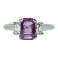 0.87 Carat Pink Sapphire Diamond Ring, Three-Stone, White Gold