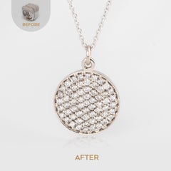 0.87 Carat Reclaimed Natural Diamond White Gold Pavé Disc Pendant
