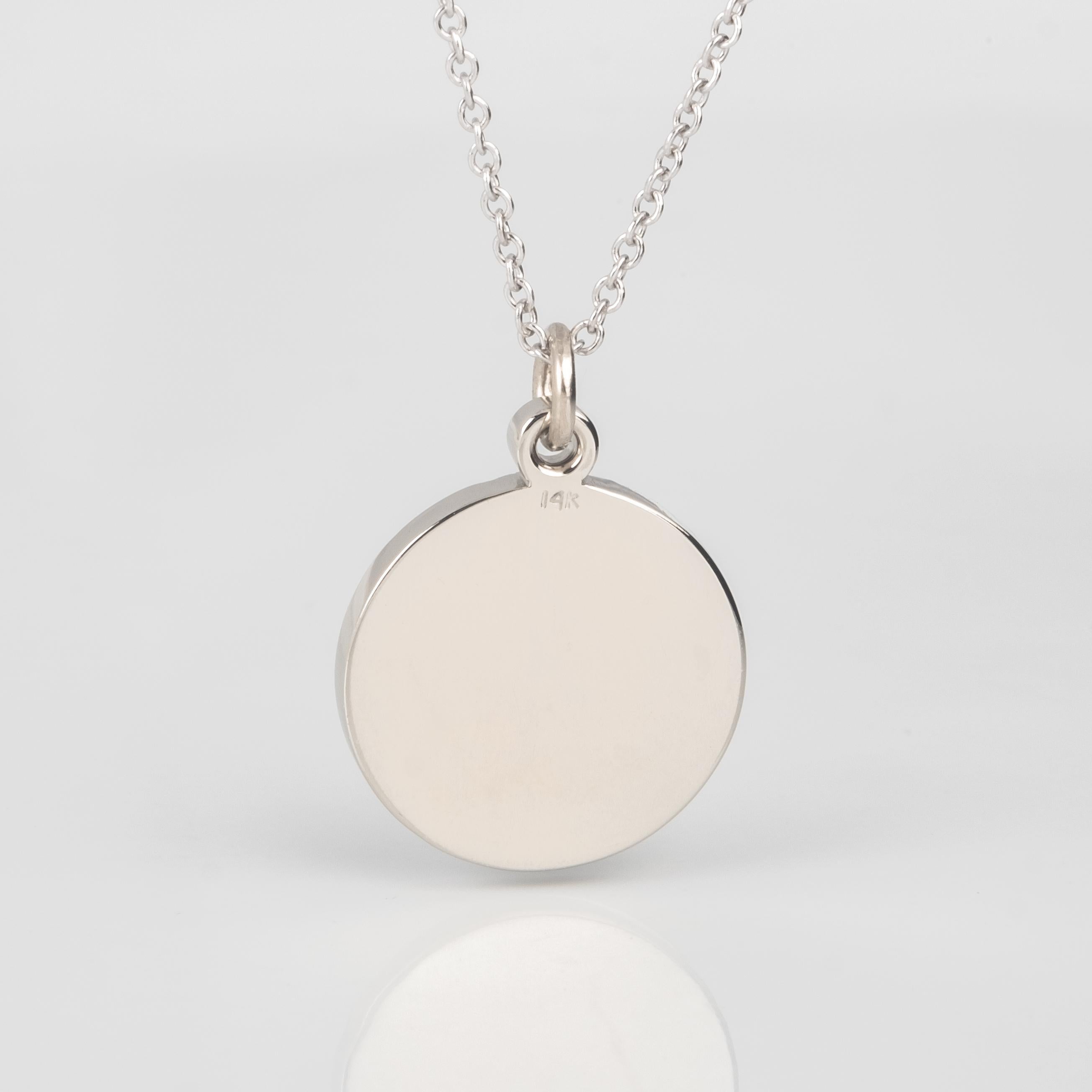 Taille brillant Pendentif disque pavé en or blanc de 0,87 carat de diamants naturels récupérés en vente