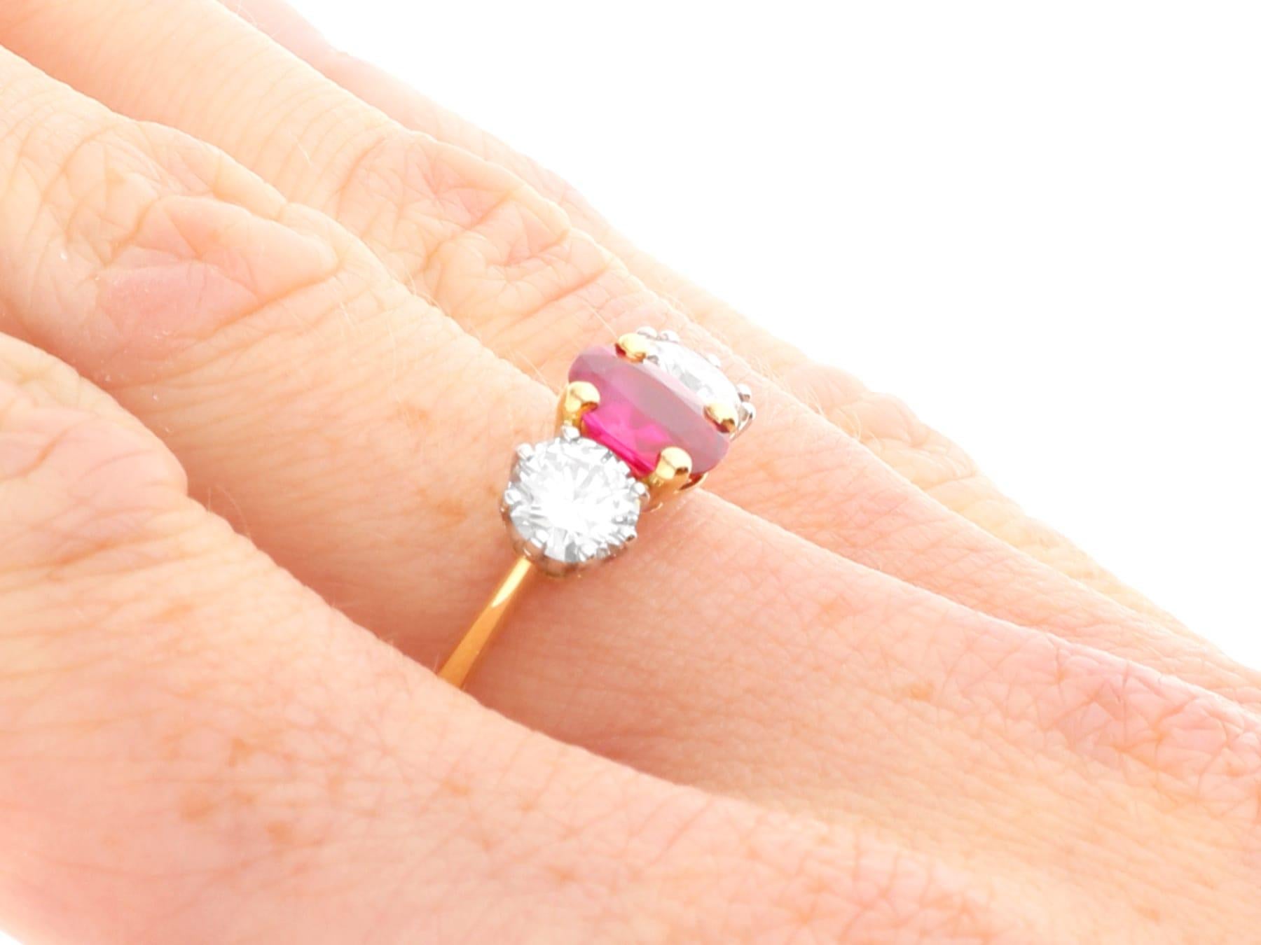 0.87 Carat Ruby and 0.94 Carat Diamond 18k Yellow Gold Trilogy Ring (2019) For Sale 6
