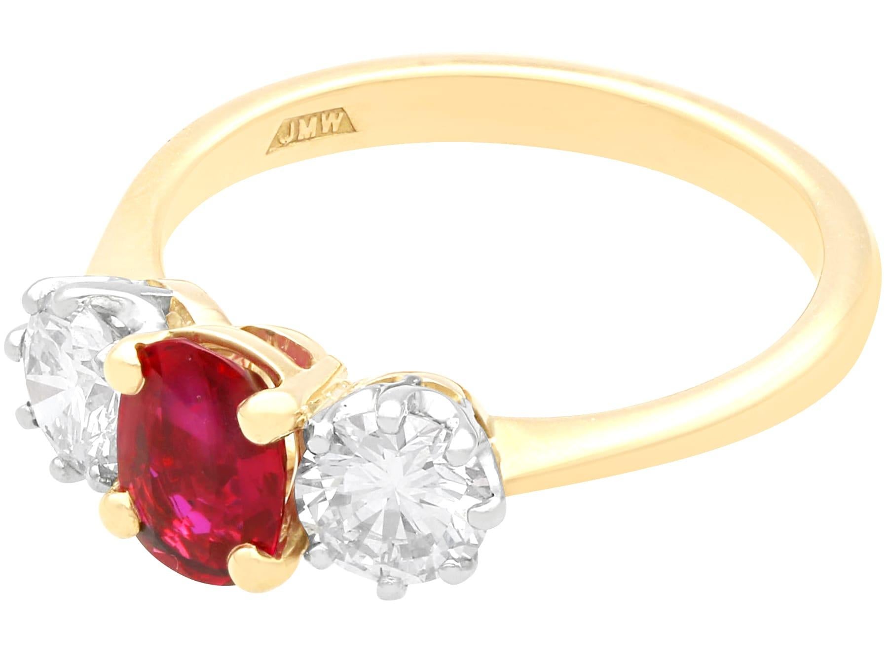 Women's or Men's 0.87 Carat Ruby and 0.94 Carat Diamond 18k Yellow Gold Trilogy Ring (2019) For Sale