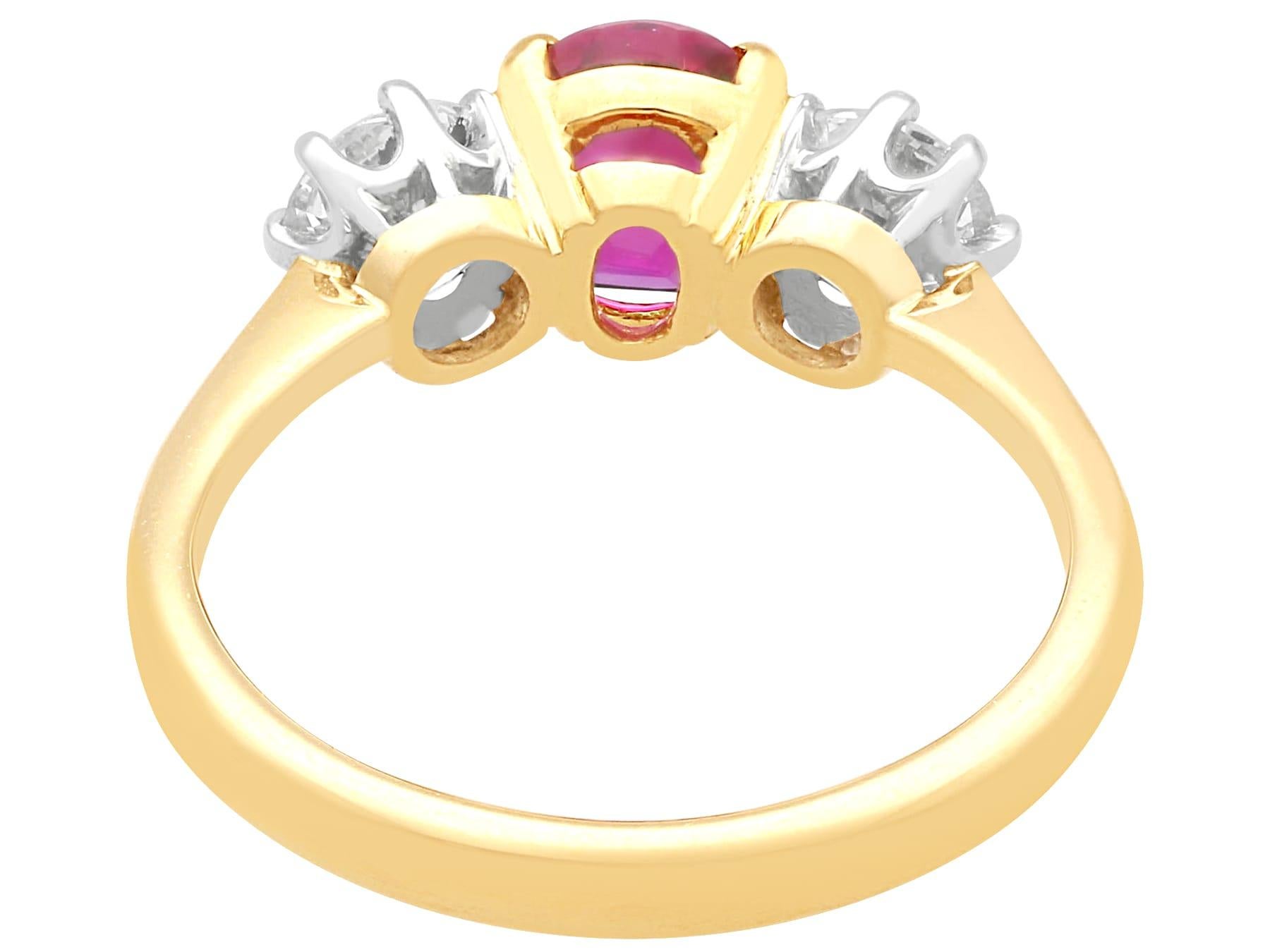 0.87 Carat Ruby and 0.94 Carat Diamond 18k Yellow Gold Trilogy Ring (2019) For Sale 1