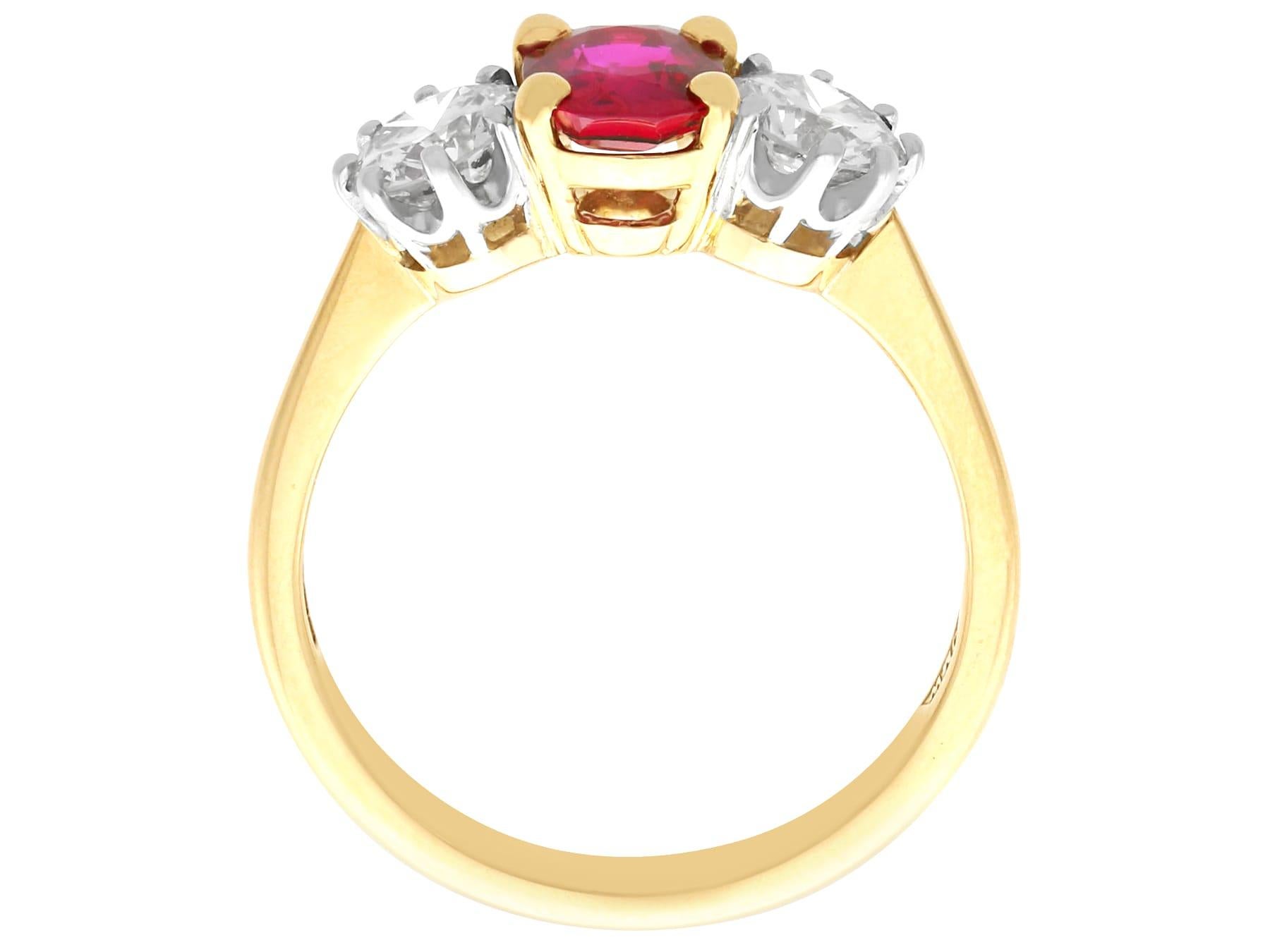 0.87 Carat Ruby and 0.94 Carat Diamond 18k Yellow Gold Trilogy Ring (2019) For Sale 2