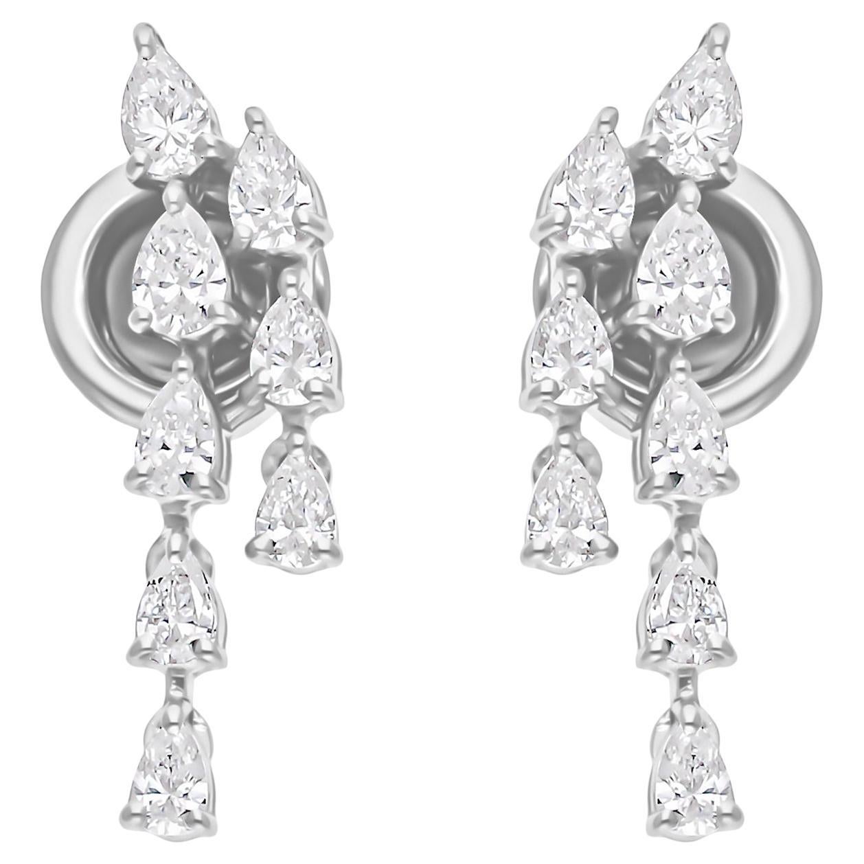 0.87 Carat SI Clarity HI Color Diamond Drop Earrings 18 Karat White Gold