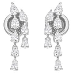 0.87 Carat SI Clarity HI Color Diamond Drop Earrings 18 Karat White Gold